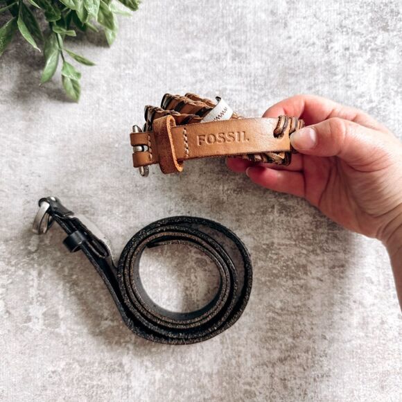 Fossil Leather Brown and Black Braided Belts - Picture 2 of 4